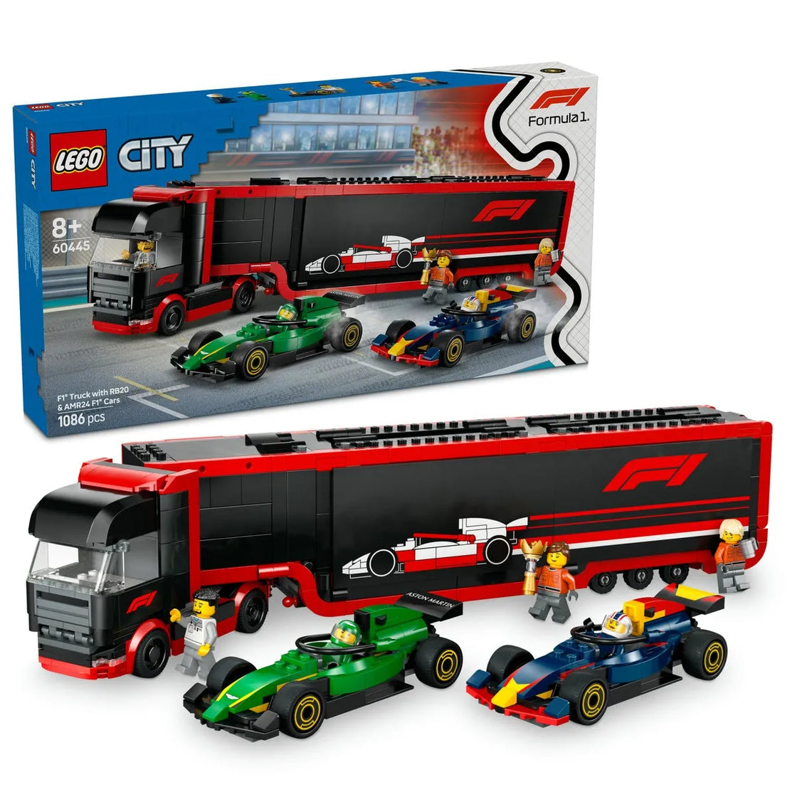 Lego city camion f1 cu masinile f1 rb20 si amr24 60445