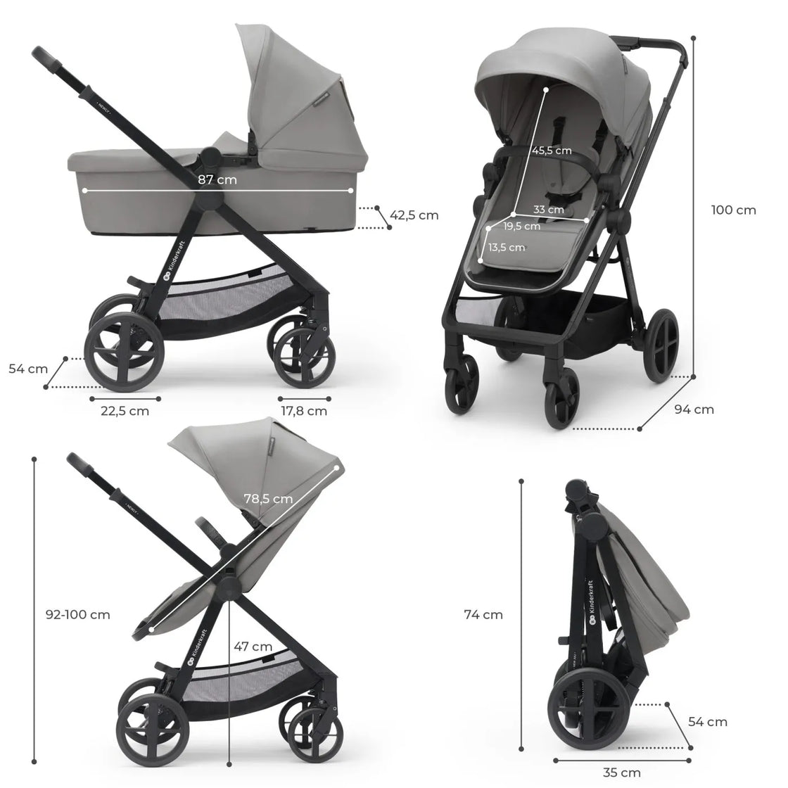 Carucior kinderkraft newly, 4 in 1, moonlight grey