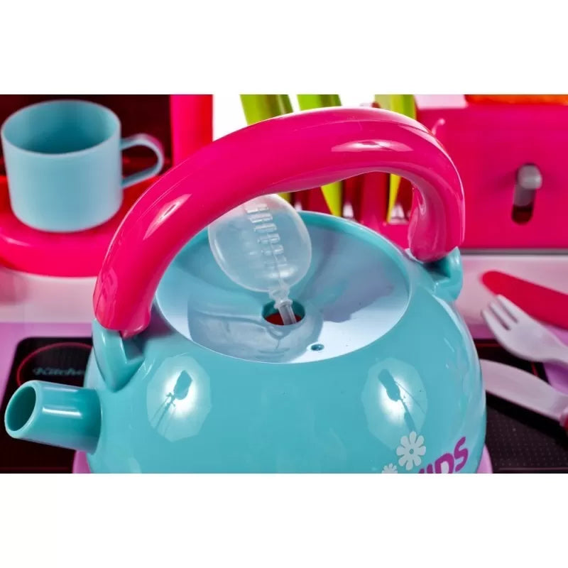 Bucatarie pentru fetite malplay cu electrocasnice ceainic si accesorii lumini si sunete