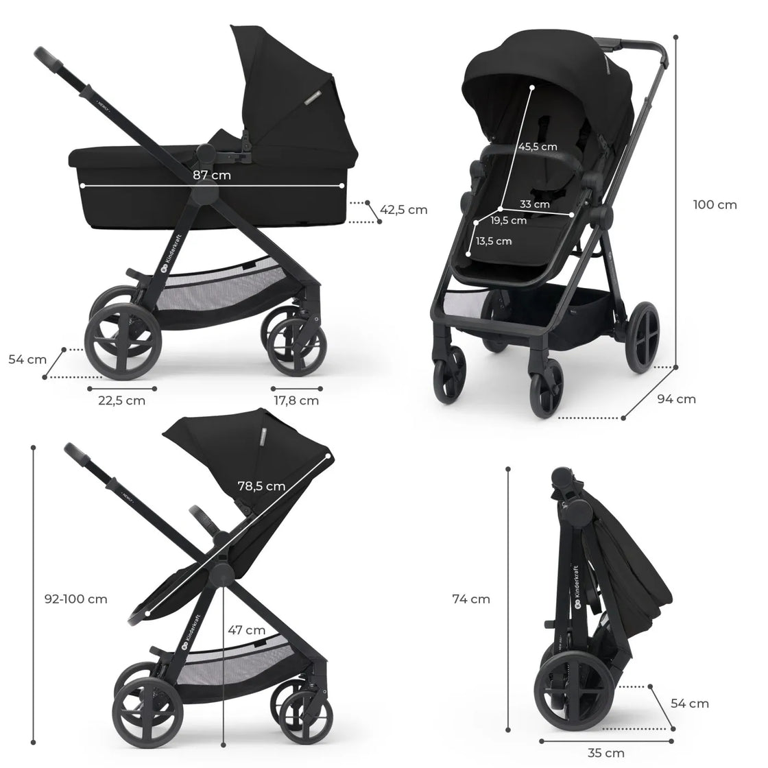 Carucior kinderkraft newly, 4 in 1, classic black