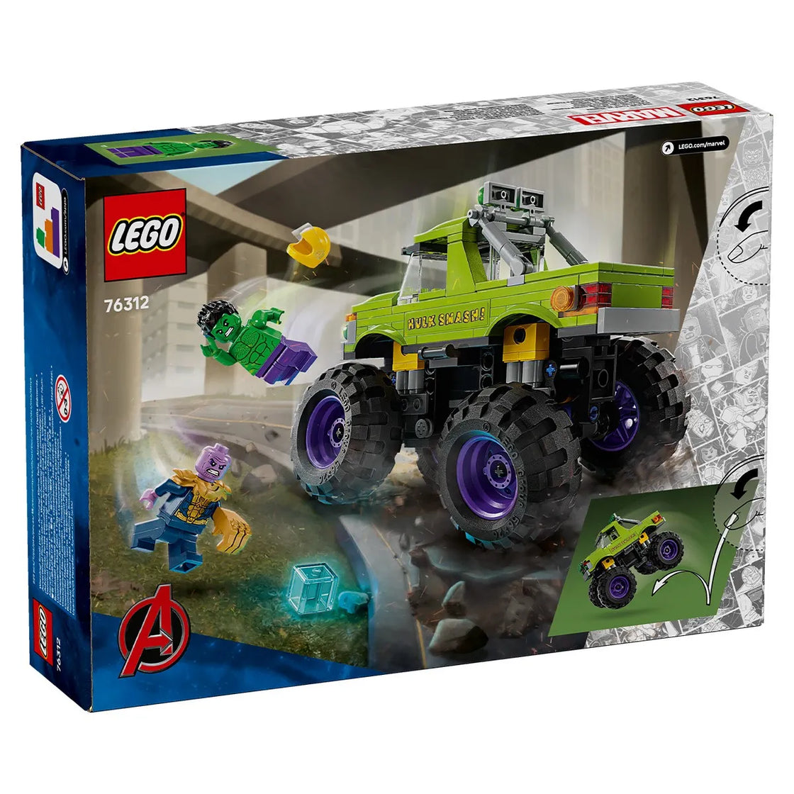 Lego super heroes hulk in vehicul de teren contra lui thanos 76312