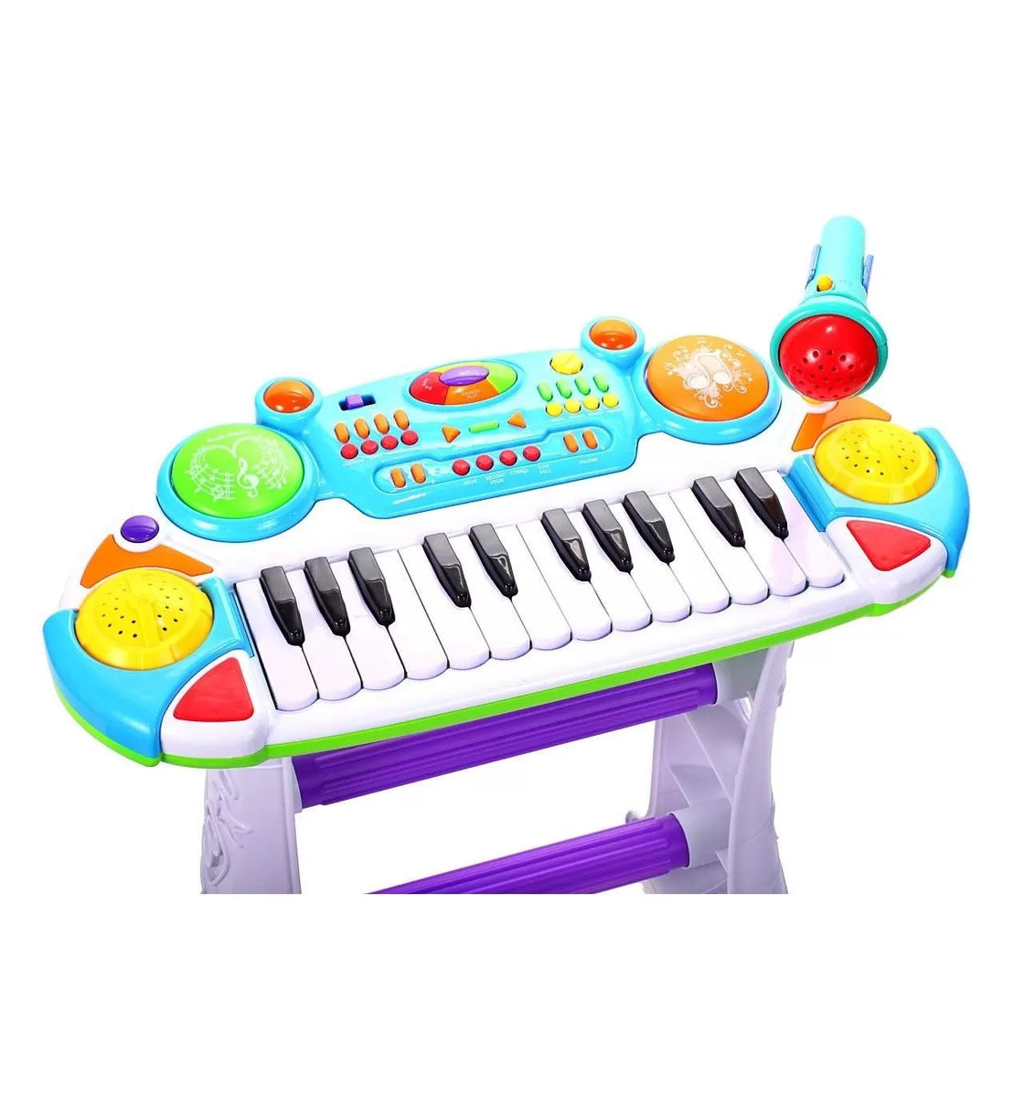 Instrument muzical pianina electronica malplay cu scaun si microfon 45 cm inaltime albastru