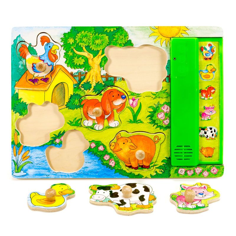 Puzzle cu maner si sunete Animale de la ferma
