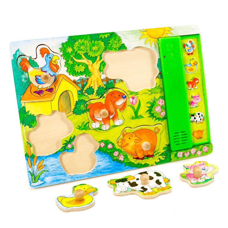 Puzzle cu maner si sunete Animale de la ferma