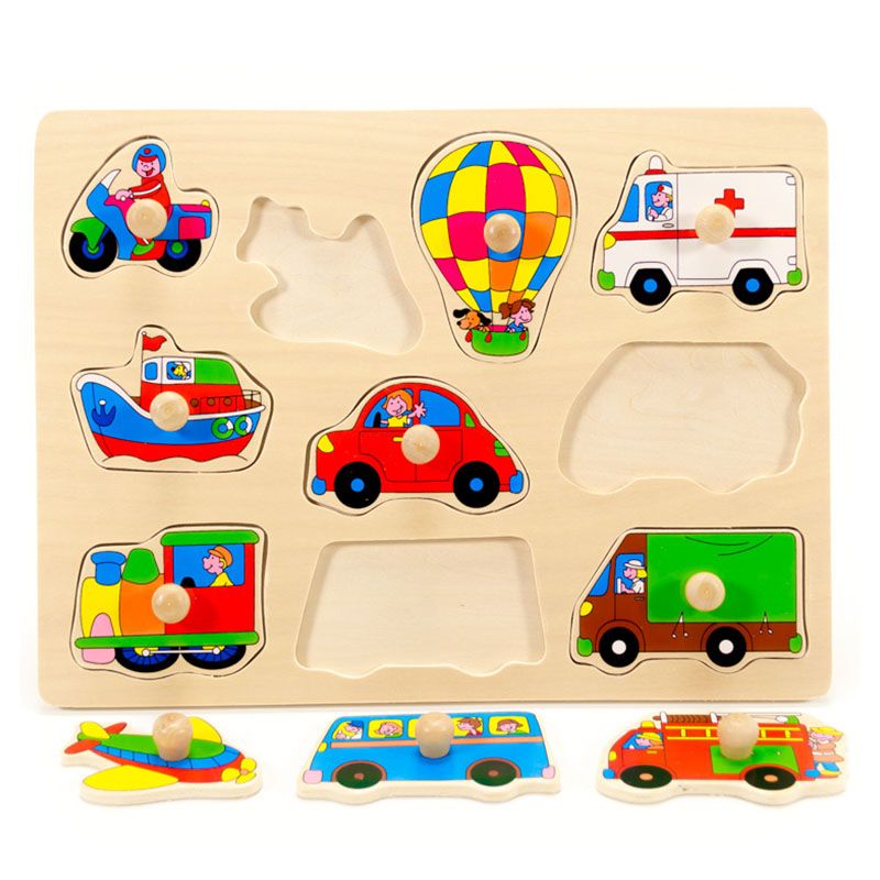 Puzzle din lemn cu maner Mijloace de transport