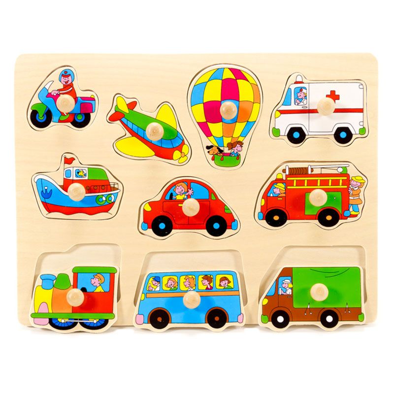 Puzzle din lemn cu maner Mijloace de transport