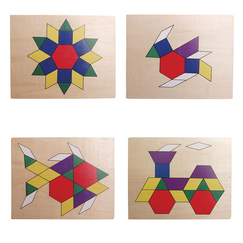 Set mozaic din lemn Tangram cu modele