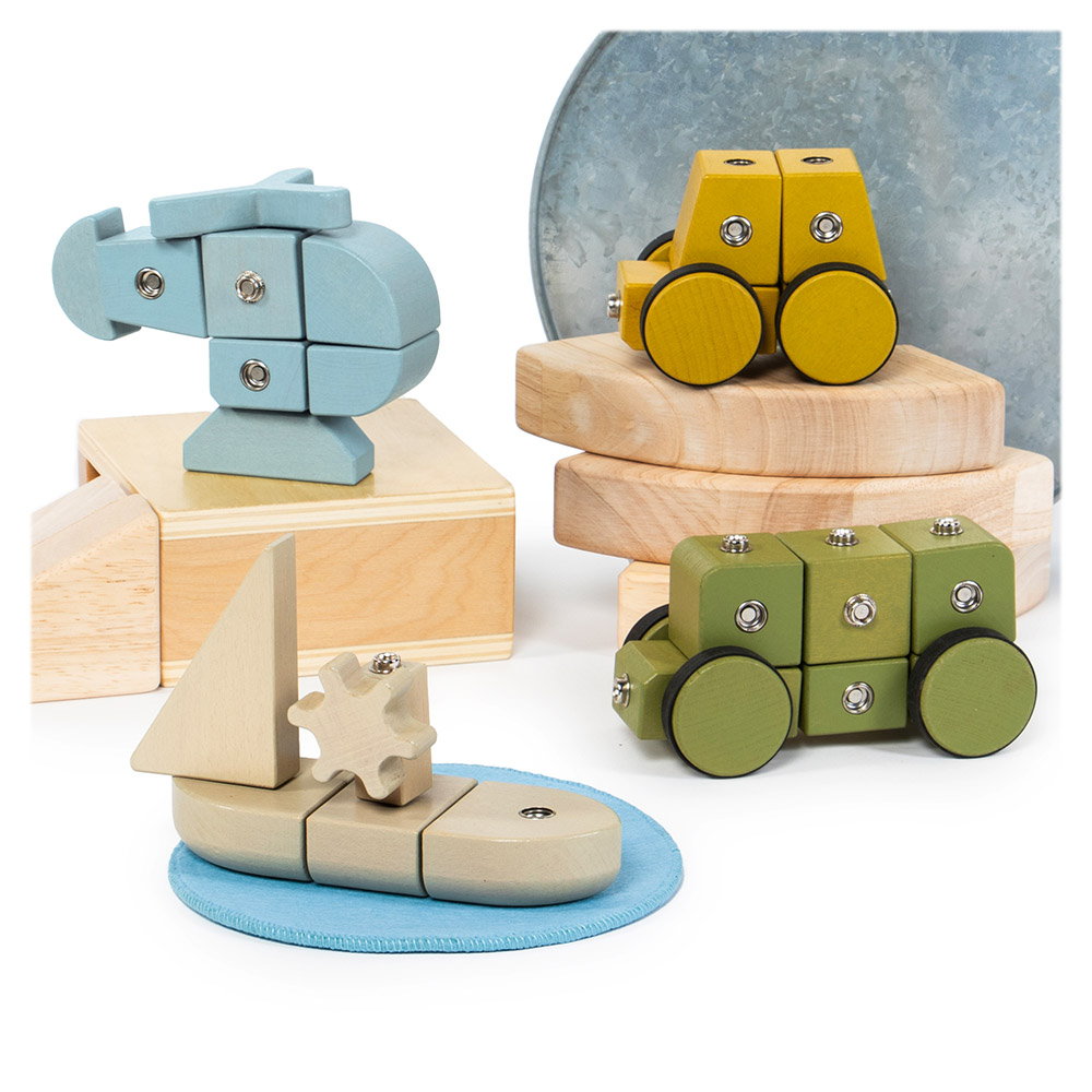 Snap Block Vehicles, blocuri de constructie din lemn, 32 piese