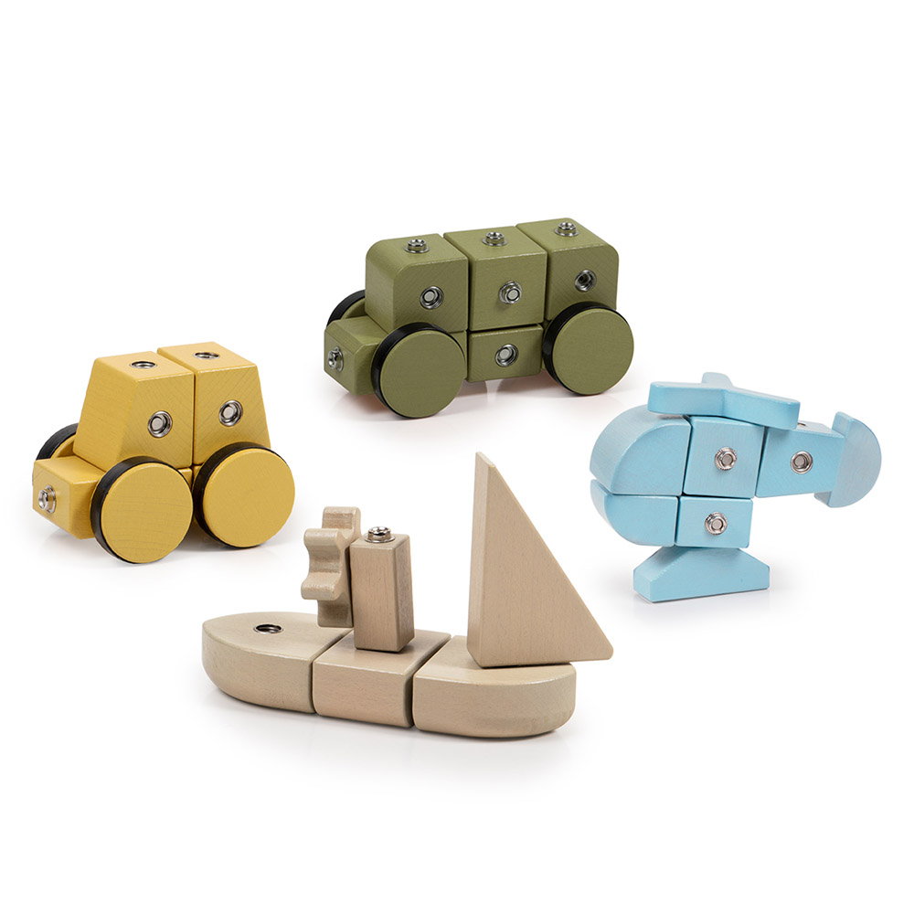 Snap Block Vehicles, blocuri de constructie din lemn, 32 piese
