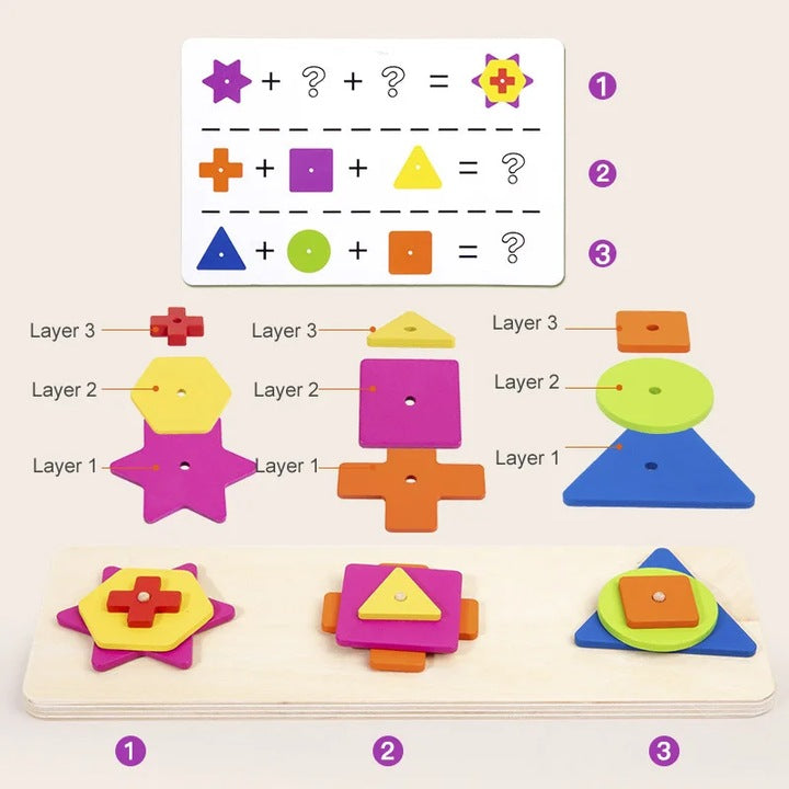 Asocieri Geometrice din Lemn Montessori – stimulează gândirea logică