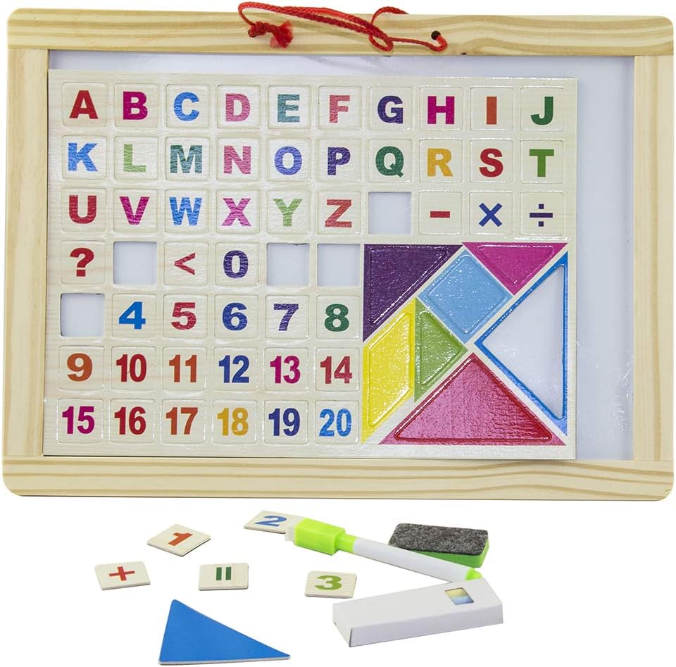 Placă educativă cu 61 de magneți – Litere, cifre și tangram