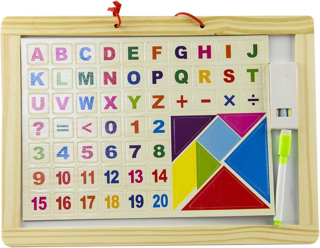 Placă educativă cu 61 de magneți – Litere, cifre și tangram