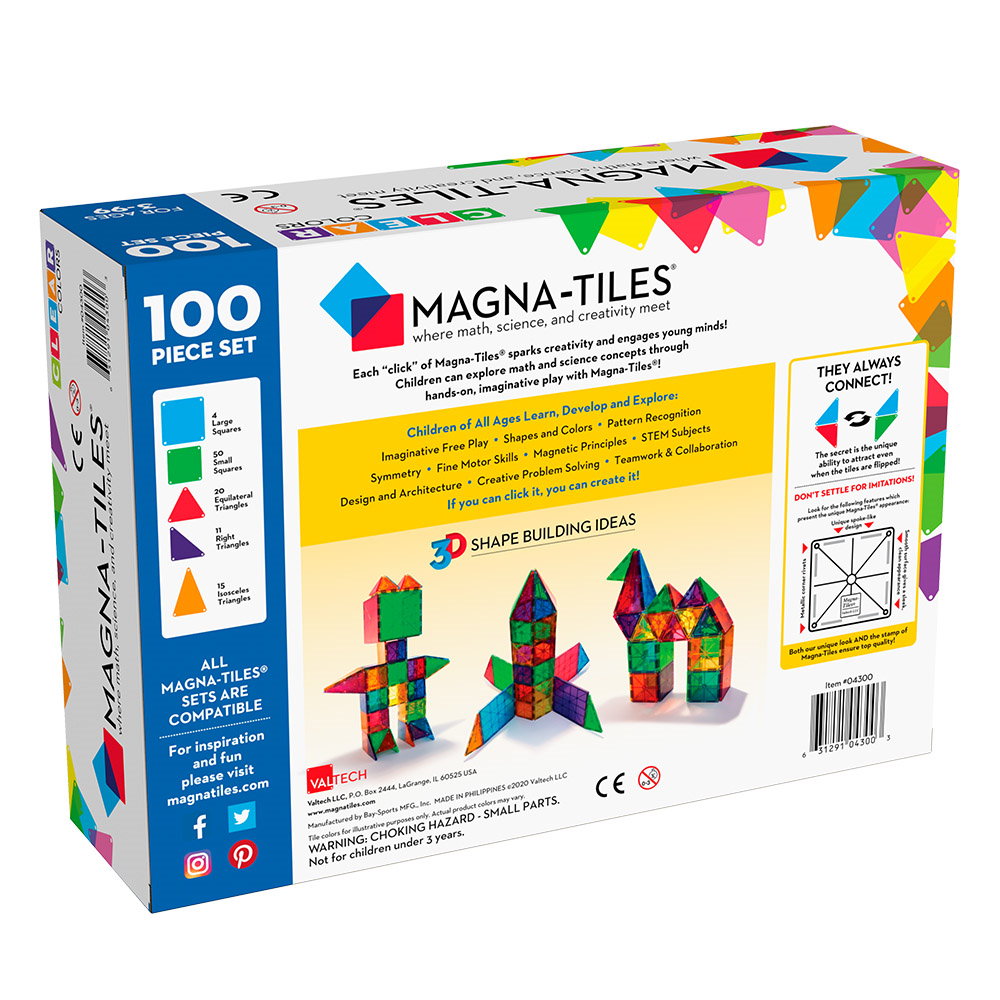MAGNA-TILES Clear Colors, set magnetic 100 piese
