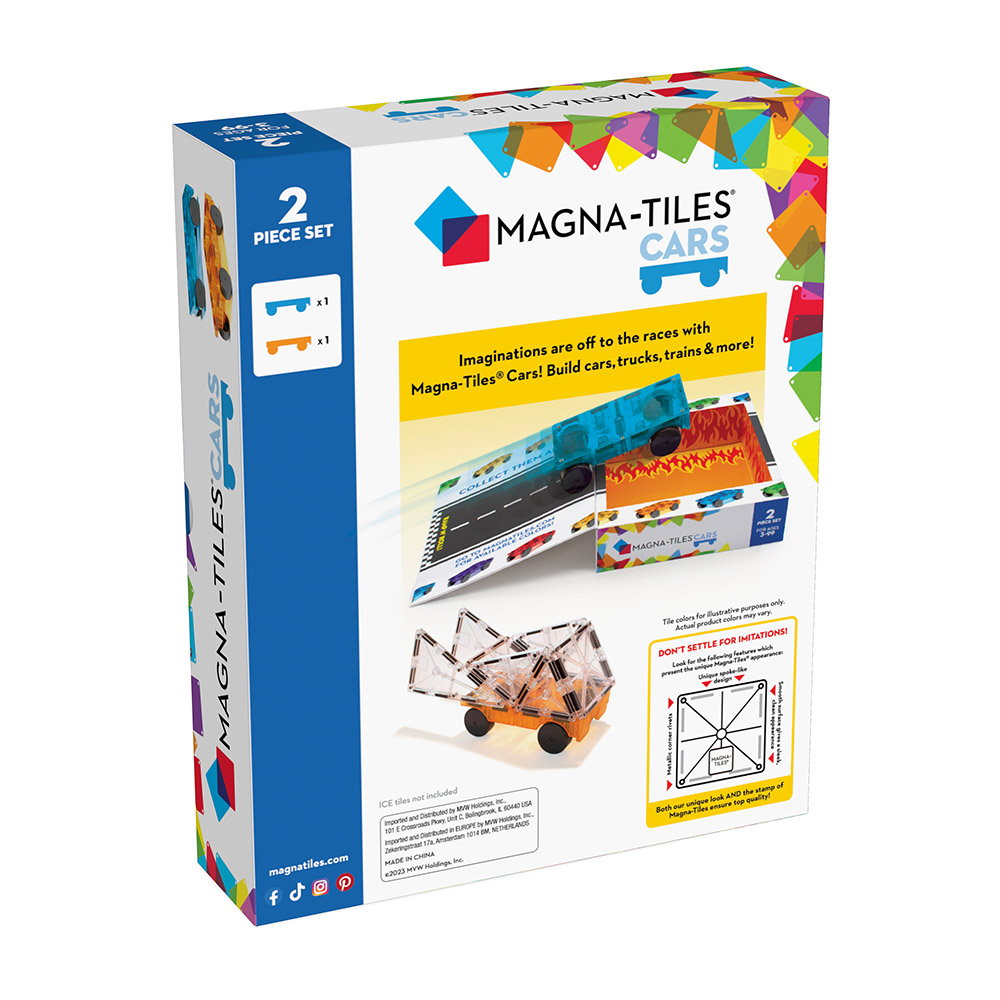 MAGNA-TILES Extensie, 2 masinute Albastru si Portocaliu