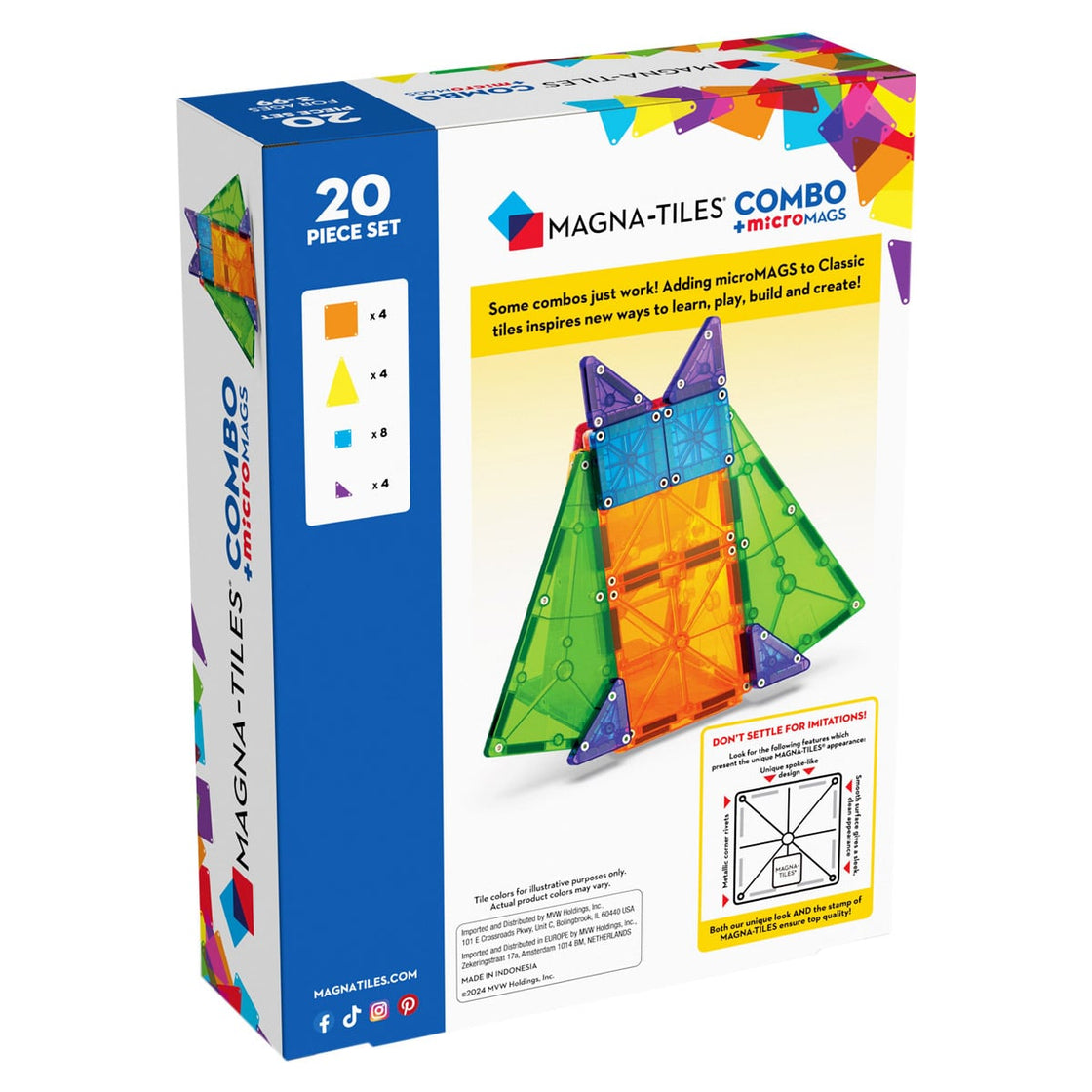 MAGNA-TILES Combo + microMAGS, 20 piese