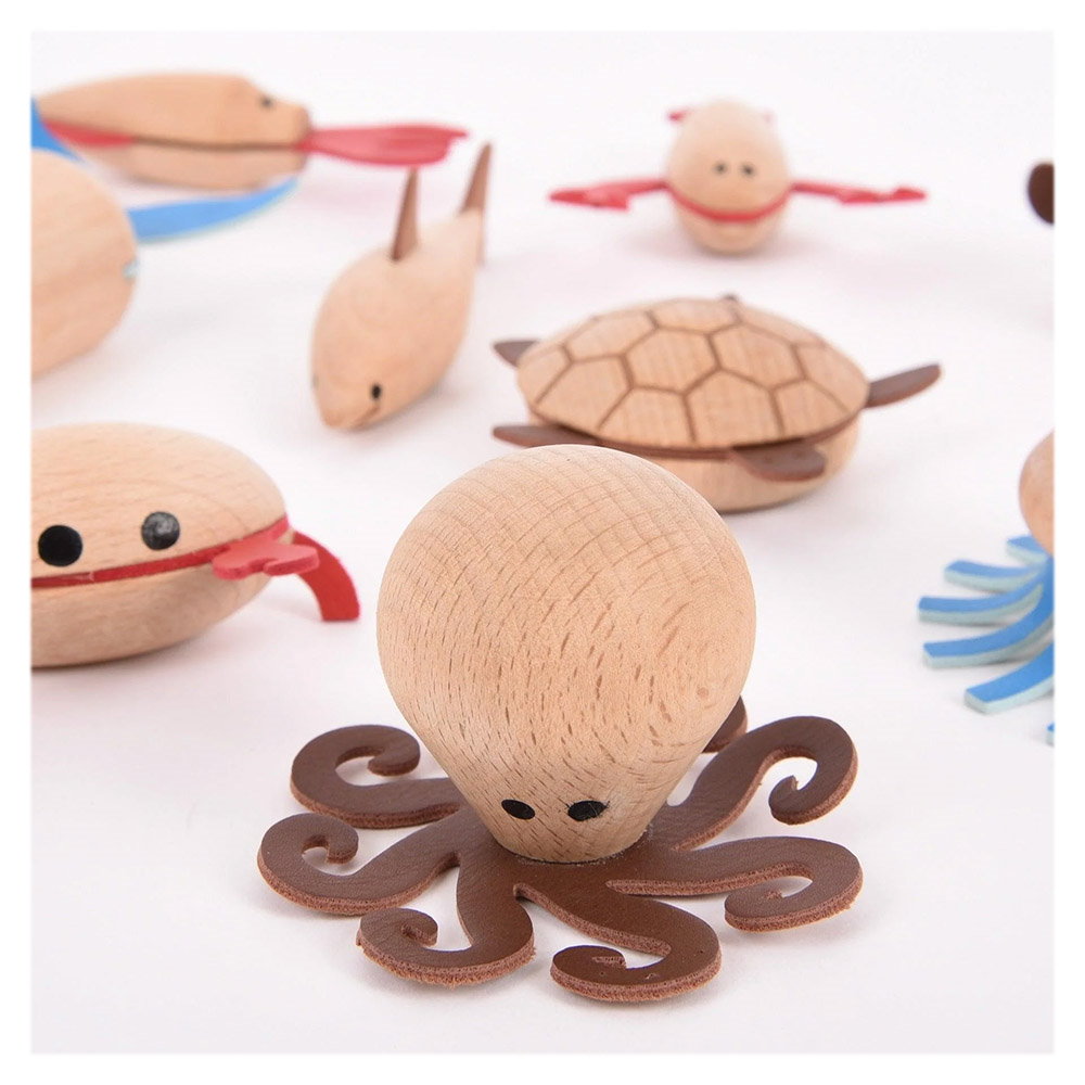 Sea Creatures, set 10 animale marine din lemn