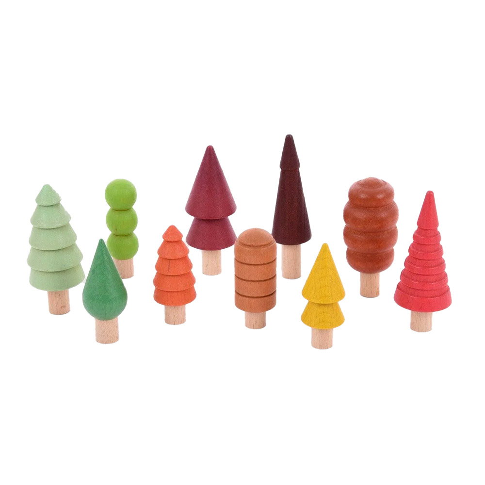 Woodland Trees, set 10 copaci colorati din lemn, TickiT