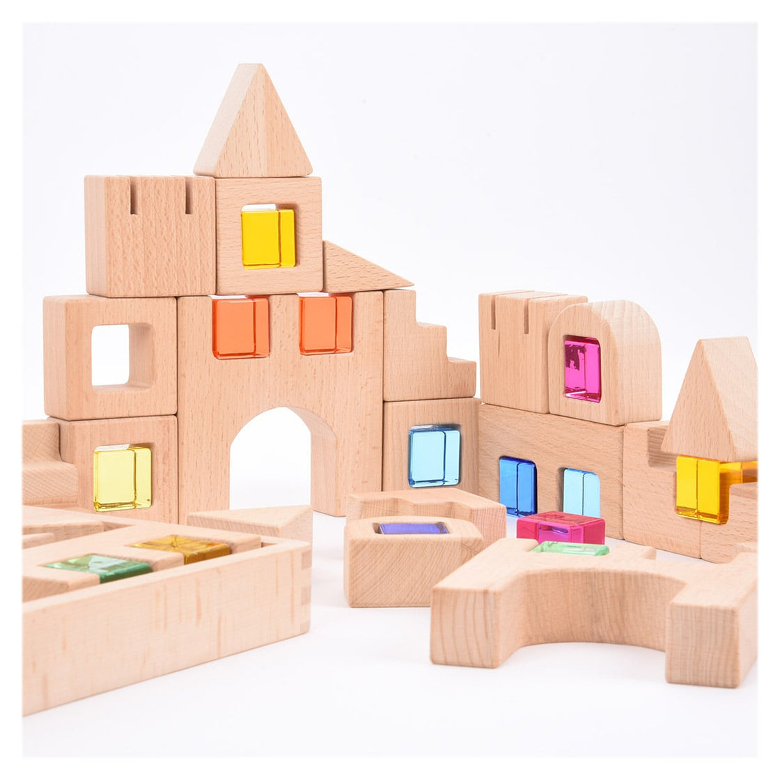 Blocuri de constructie din lemn cu cristale colorate