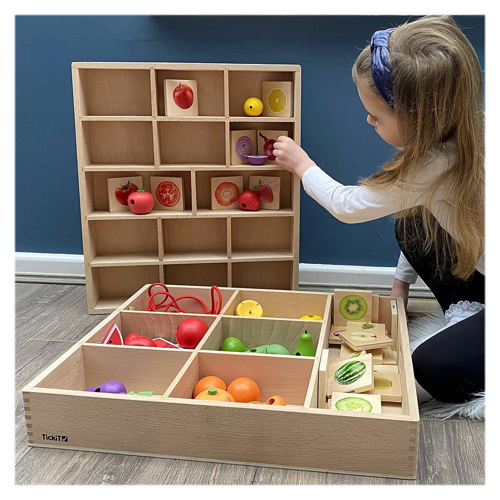 Tava de sortare din lemn cu 14 compartimente, Tickit