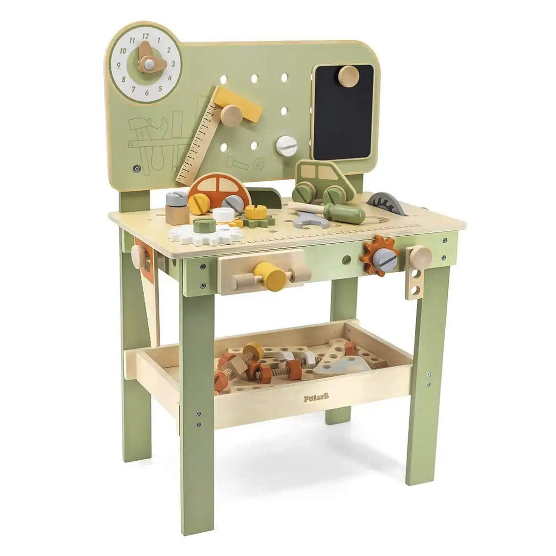 Banc de lucru din lemn cu accesorii, verde pastel