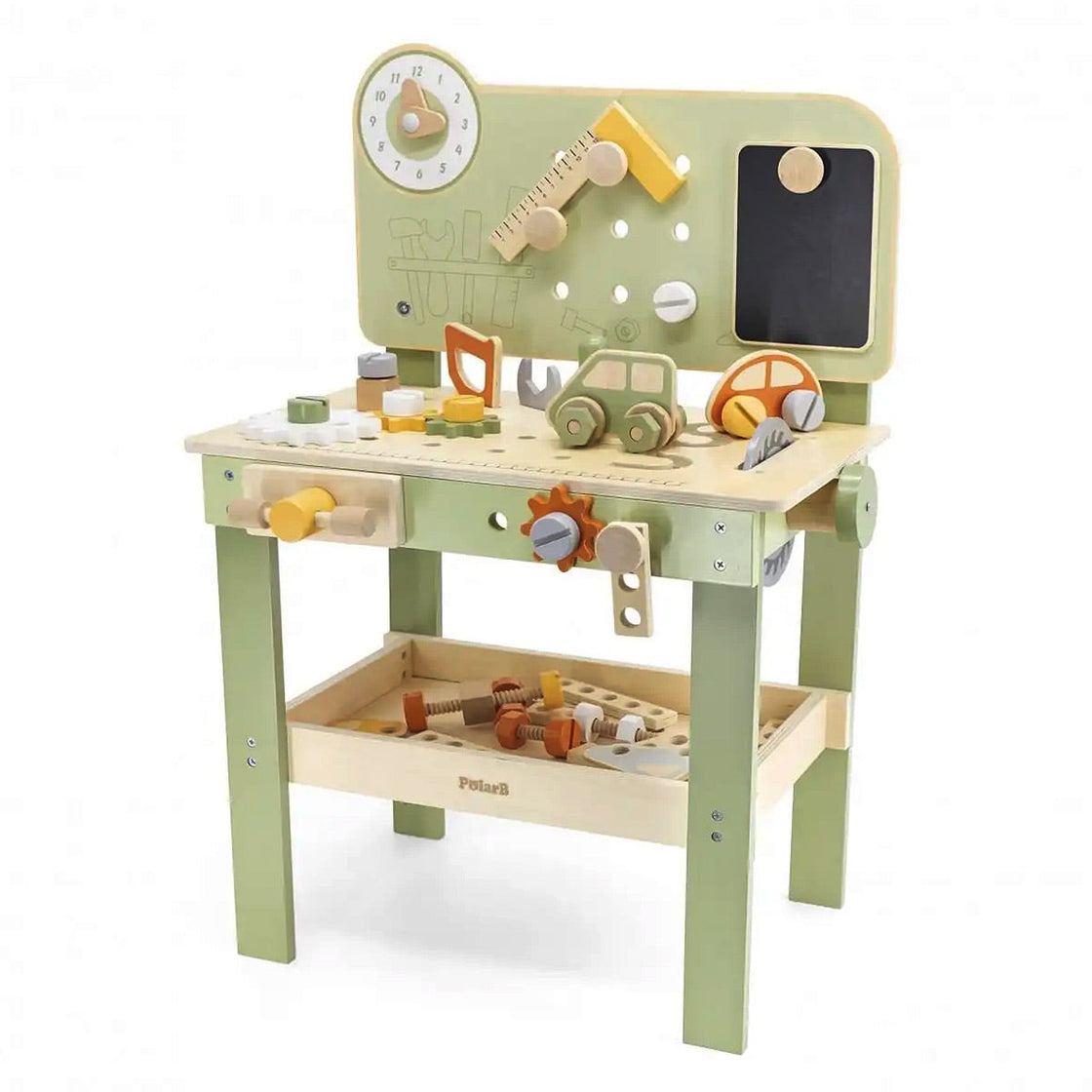 Banc de lucru din lemn cu accesorii, verde pastel