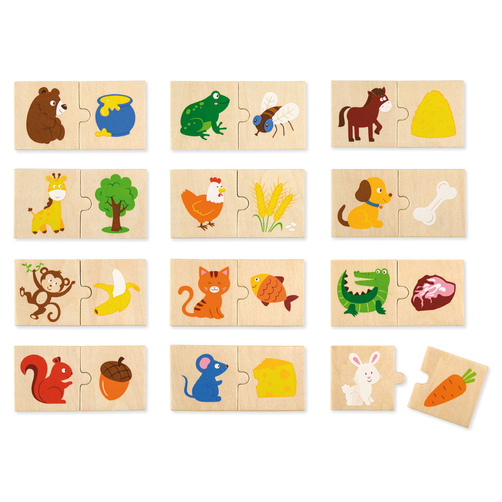 Ce mananca Animalele, puzzle de asociere din lemn