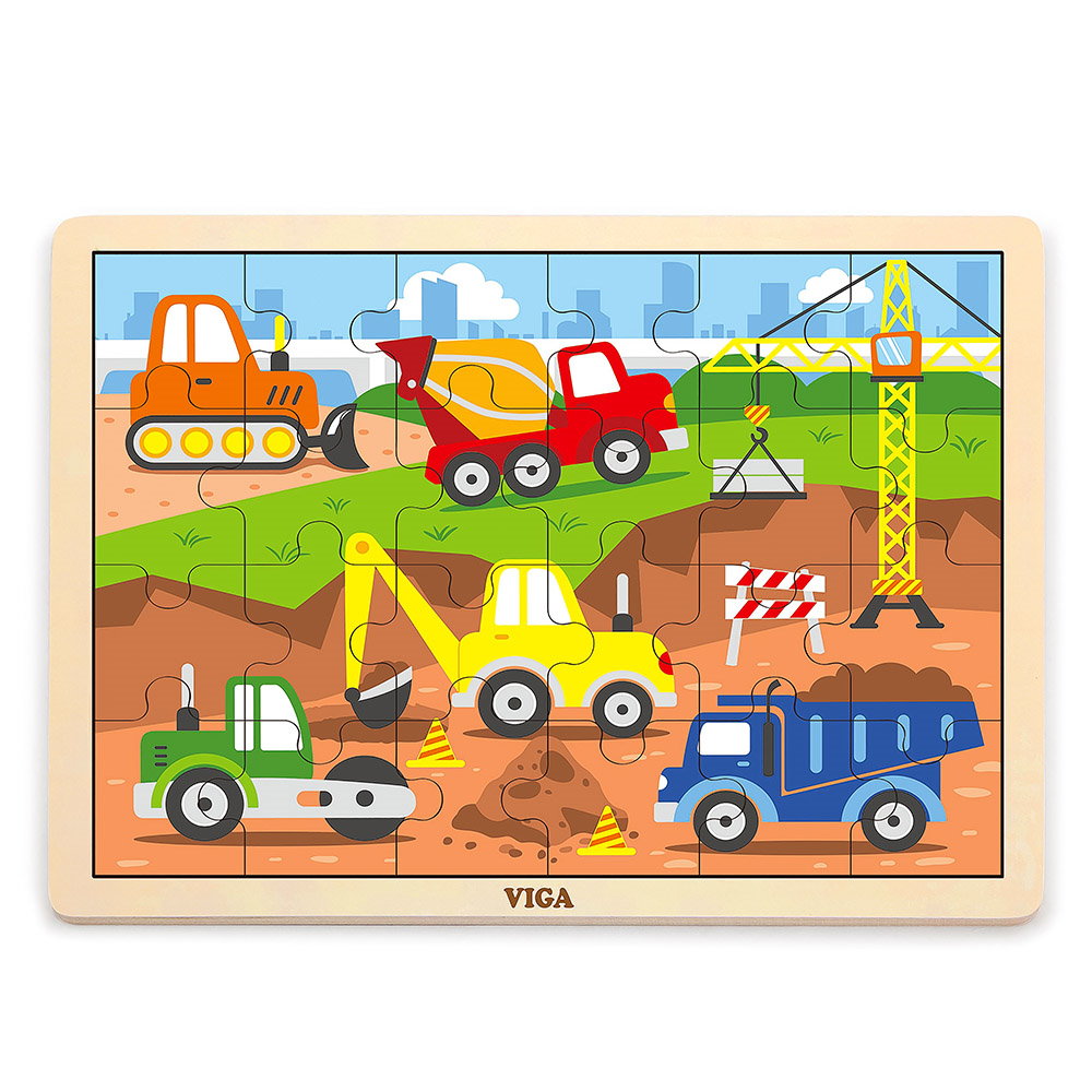 Puzzle din lemn 24 buc., utilaje de constructii