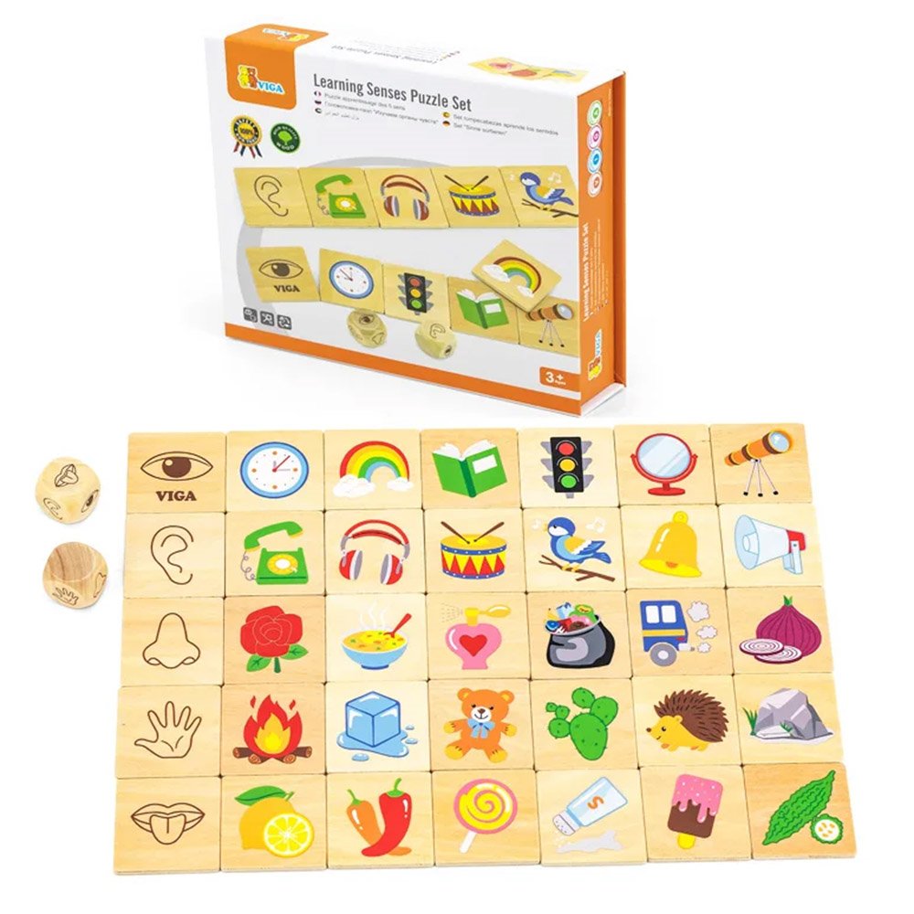 Puzzle de asociere din lemn, Invatam simturile